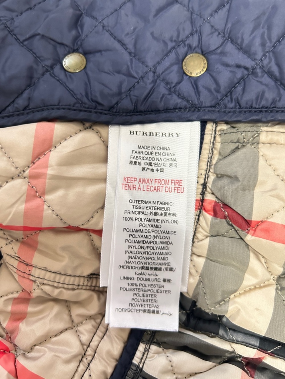 Burberry Girls 2Y Quilted Check Mid-Length Jacket Navy Nova Check Lining - Picture 8 of 11
